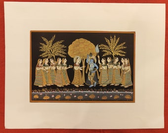 Krishna Radha Pichwai Painting: Golden Indian Miniature Art