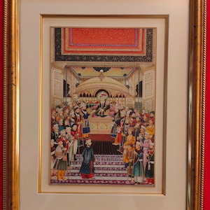 Arte persiana Mughal, miniatura indiana, scena di corte indiana, arte dell&#39;oro, significato profondo, originale, incorniciato, per camera da letto e soggiorno