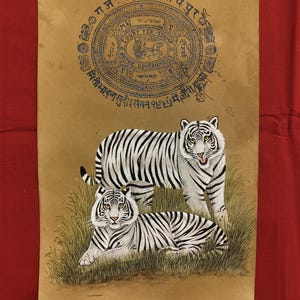 Hand Painted White Tiger Miniature Painting: Vintage Indian Art