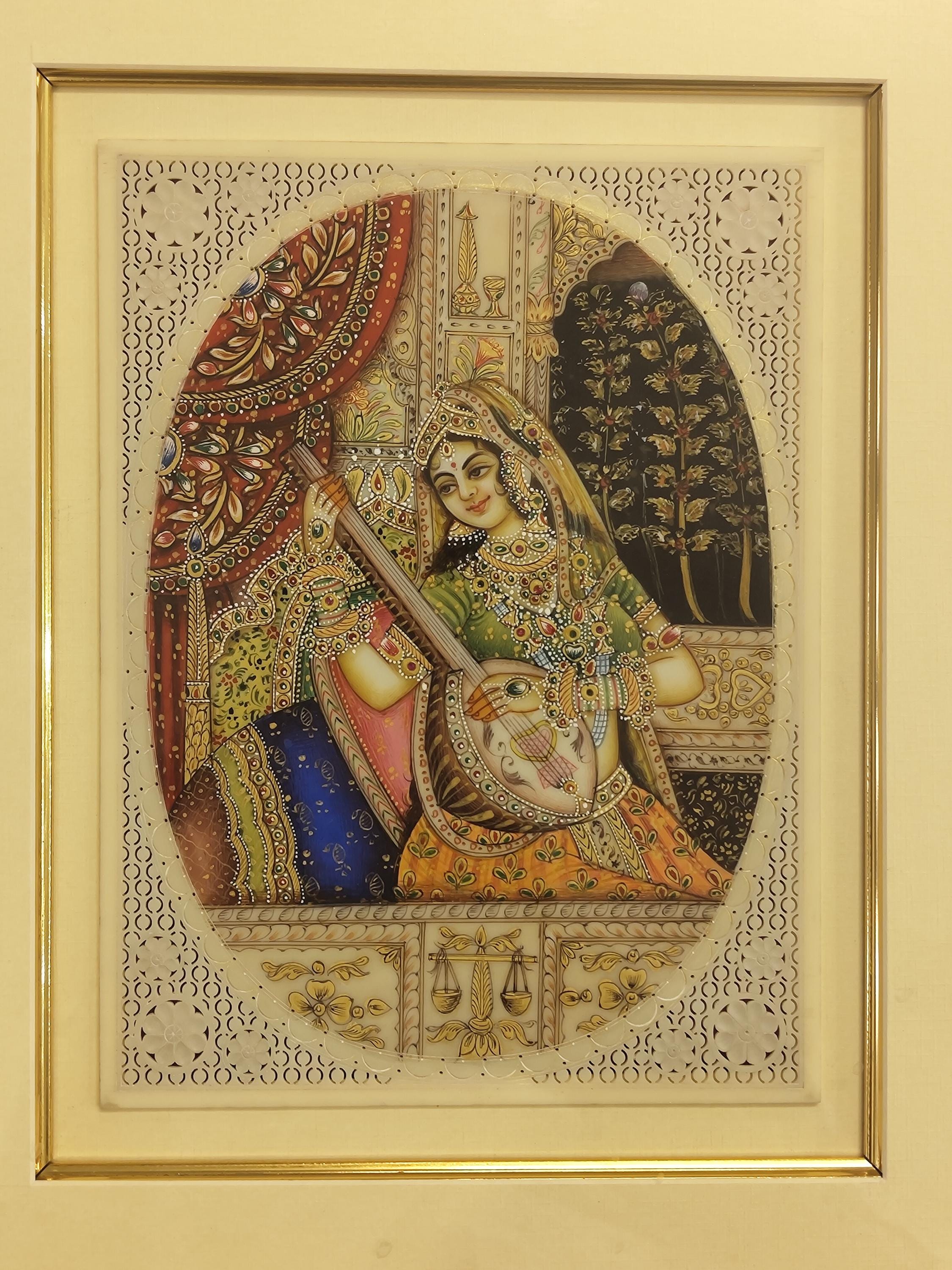 Handmade Mughal Queen Miniature Painting: Framed Gemstone Art - Etsy