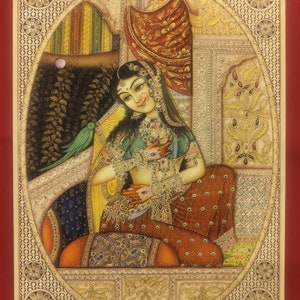 手描きのインド女性の肖像画マハラニ女王、紙に描かれた精巧な芸術作品