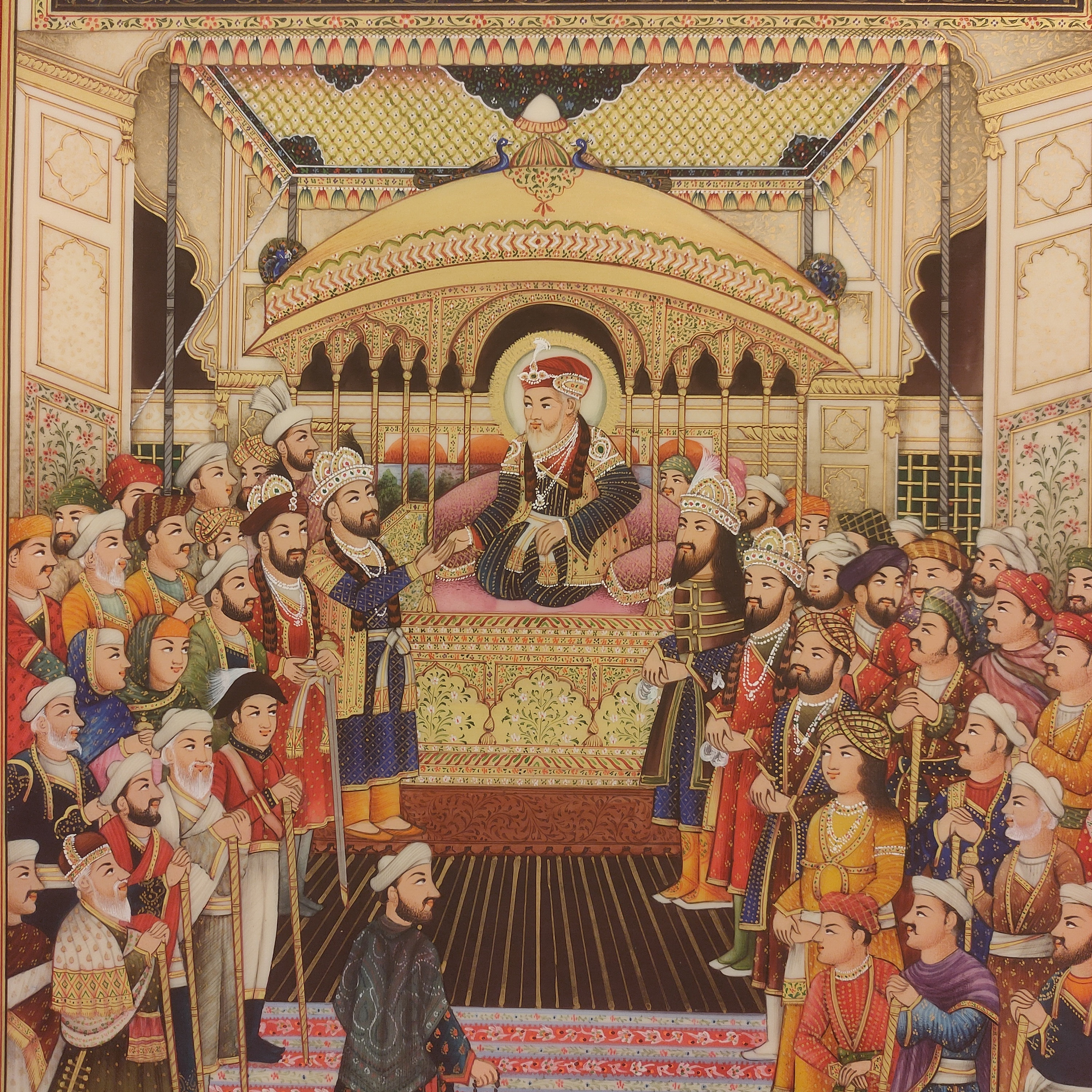 Hand Painted Mughal Court Scene Miniature Painting, Delhi Darbar