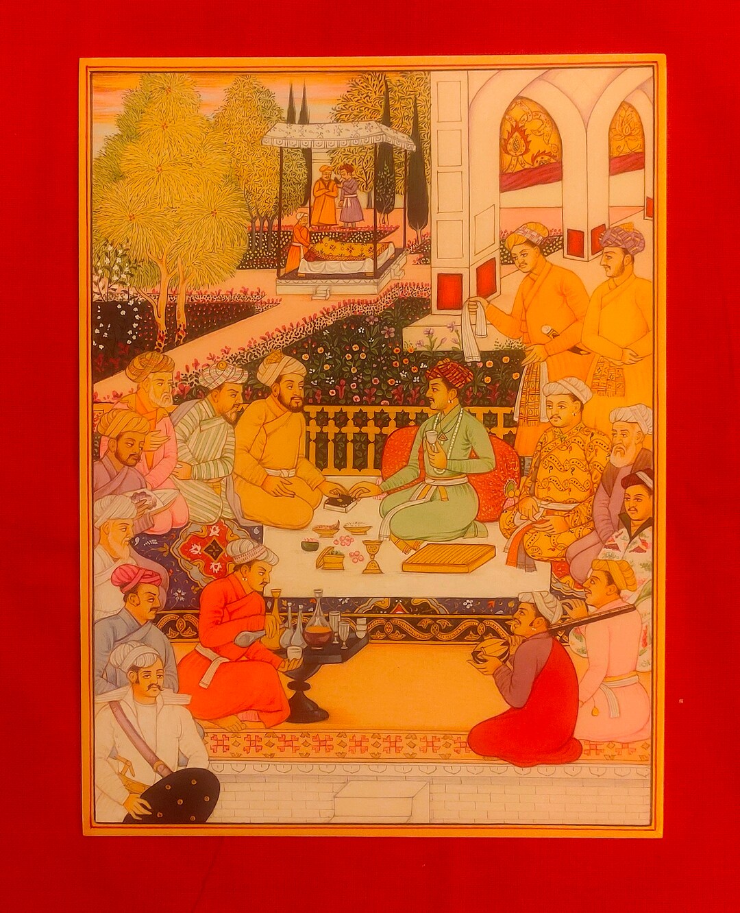 Handmade Mughal Court Scene Miniature Painting: Indian Art Decor