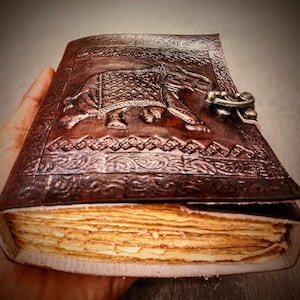 Handcrafted Elephant Embossed Leather Journal – Vintage Deckle Edge Refillable Notebook, Unlined Handmade Diary, Gift for Writers & Artists