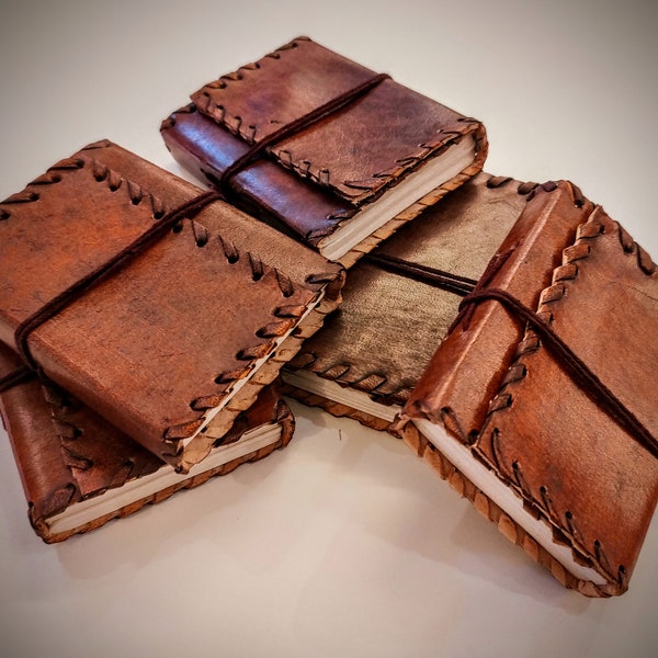 Vintage Style Pack of 5 Leather Bound Stitched Refillable Pocket Journal - Unlined Travel Diary - Book of Shadows - Gifts for Him / Her