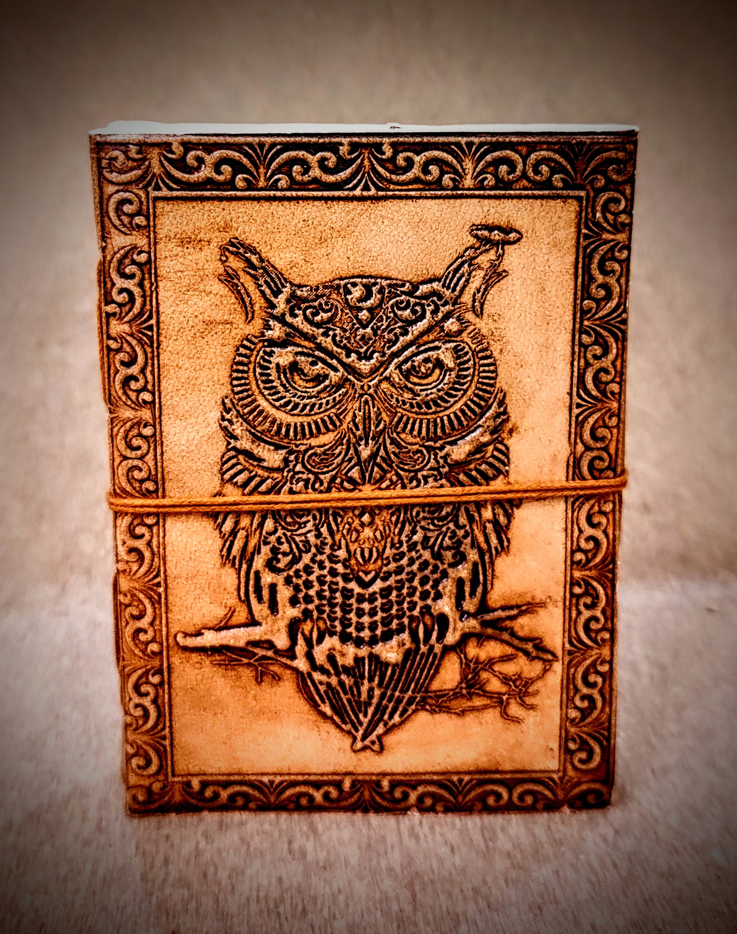 Fearless Owl - Tree of Life Embossed Handcrafted Leather Bound Journal,Brown Medium Size Stitched No