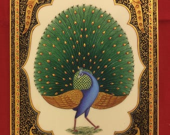 Handmade Peacock Miniature Painting | Indian Art (9x12 Inch)
