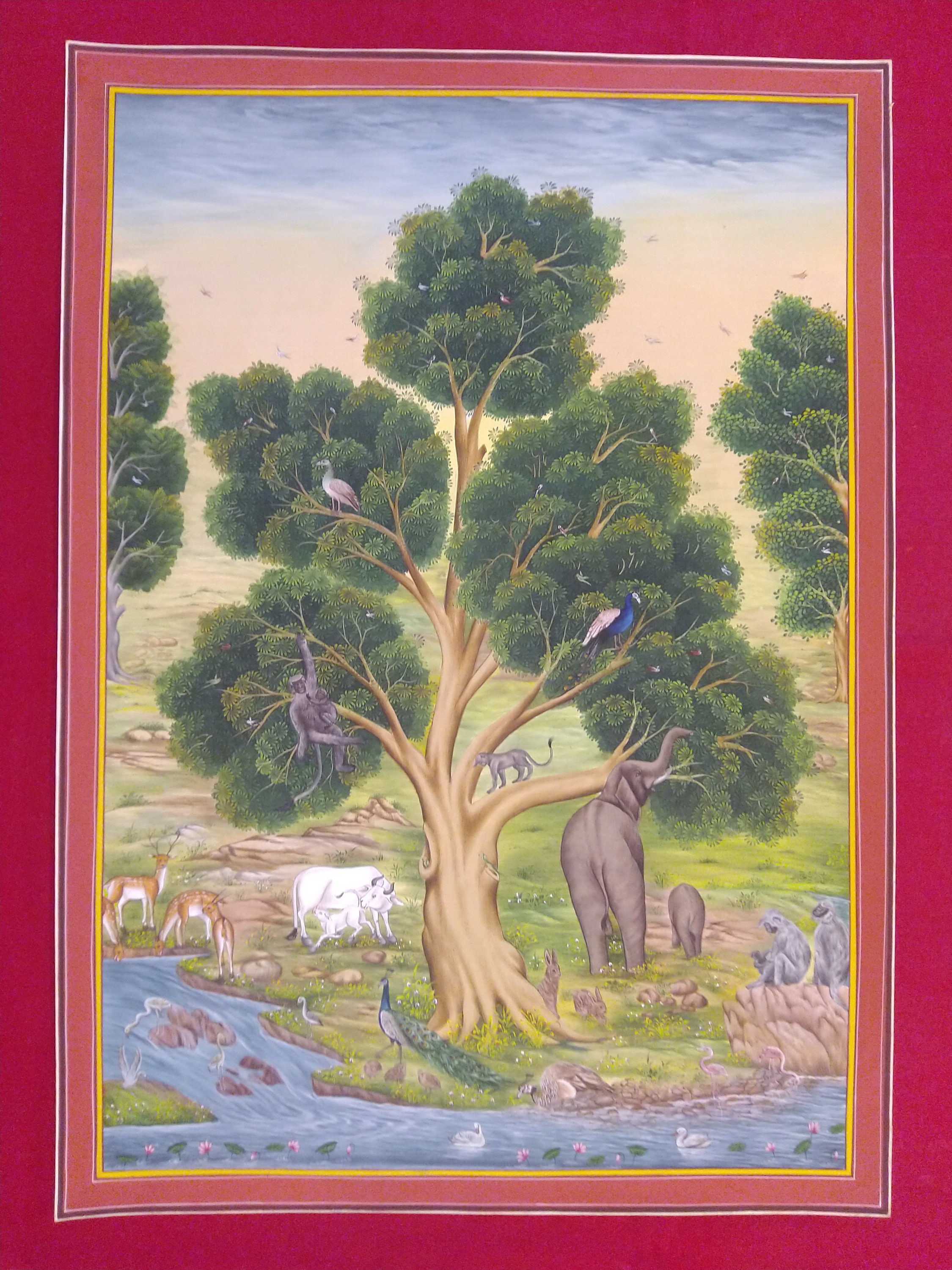 インド　絵画　アンティーク　マンダラ　美術品　額付き ミティラー画 インド民俗画 原画