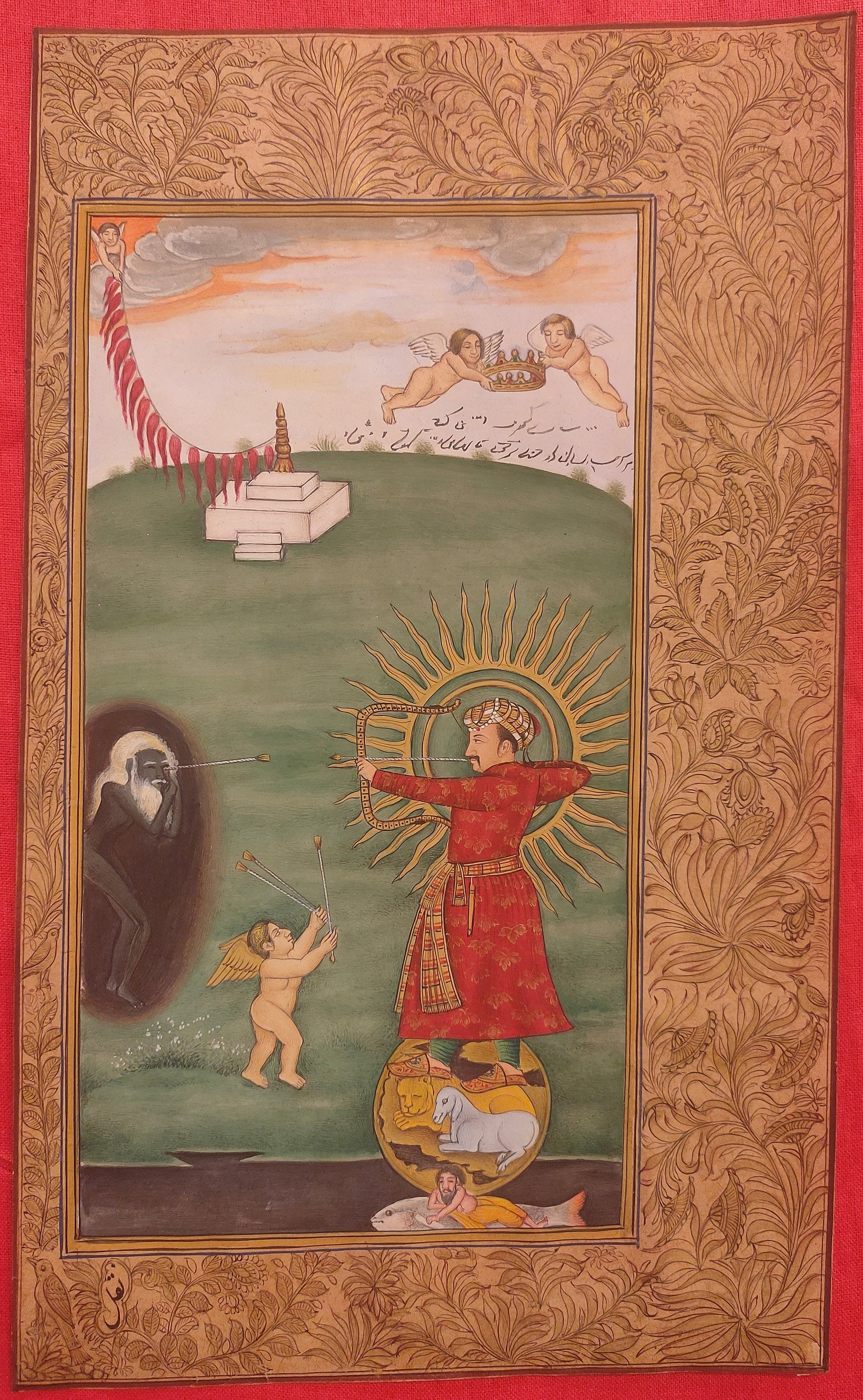 ムガル帝国の王ジャハーンギールの肖像画、手描きのミニチュアアート