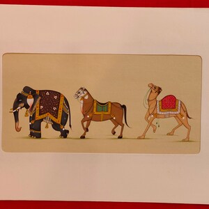 Elefante, Cavallo, Cammello, Dipinto in Miniatura, Arte Indiana su Carta, Decorazione per la Casa, Colori in Pietra Naturale, Pennelli per Capelli di Scoiattolo, Raro, Dettagliato