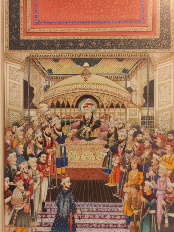 Mughal Court Scene Painting, Original Framed Indian Miniature Art