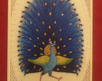 Handmade Peacock Miniature Painting: Traditional Indian Art