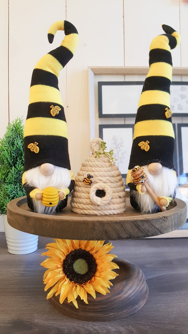 Honey bee gnome farmhouse bee decor bumble bee tiered tray | Etsy
