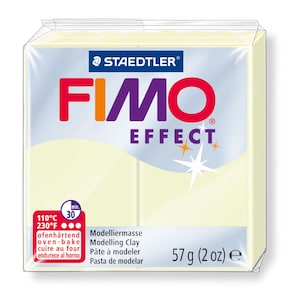 May include: A white package of STAEDTLER FIMO Effect modelling clay. The package features the FIMO logo in red, orange, and purple. It includes baking instructions: 110°C (230°F) for 30 minutes. The package contains 57 g (2 oz) of clay.