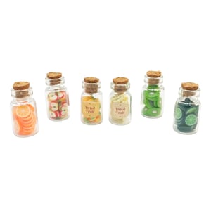 Poppenhuis miniatuurset van 6 gedroogde fruitpotten
