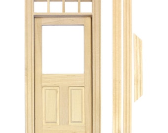 Dolls House Decorative Wood Door With Glaze Pane And 4 Open Panes