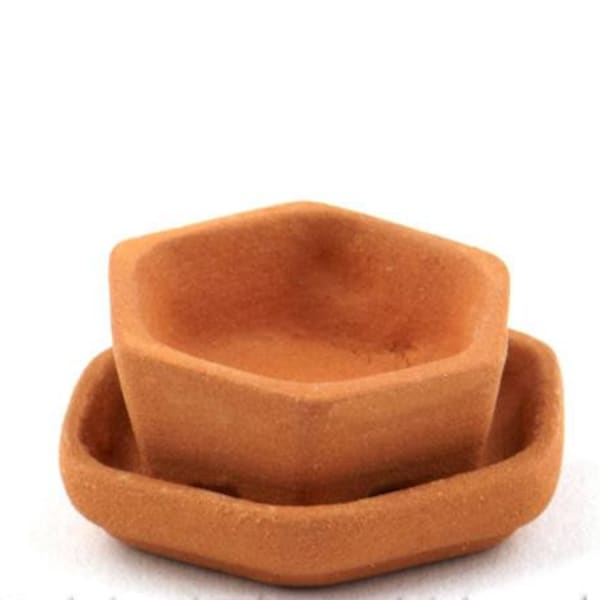 Dolls House Miniature Garden Terracotta Flower Pot with Tray