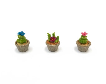 Set of 3 Miniature Dolls House Ceramic Cactus