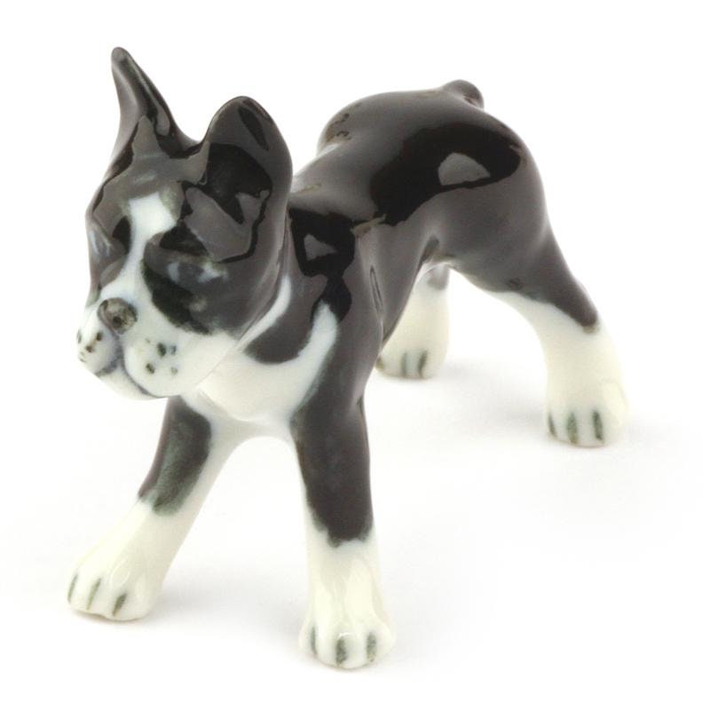 Dolls House Miniature Ceramic Black and White Boxer Dog