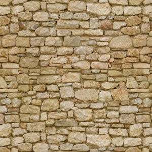 Puede incluir: Un primer plano de un muro de piedra hecho de piedras irregulares de color marrón claro. El muro es rugoso y texturizado, con algunas de las piedras teniendo un tono ligeramente rojizo.