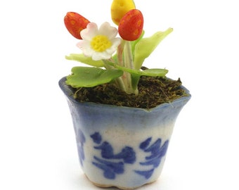 Miniature Handmade Flowers In A Ceramic Pot