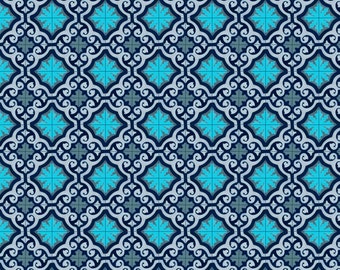 Navy, Pale And Sky Blue Ornate Tile Sheet With Blue Grout 1:12th