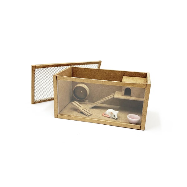 Casa de muñecas en miniatura, recinto para animales, Kit de bricolaje 1:12, jaula para hámster y ratón