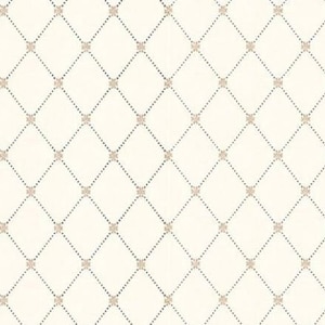 Può includere: Uno schema senza cuciture con uno sfondo bianco e un motivo ripetitivo di piccole stelle a quattro punte di colore marrone chiaro. Le stelle sono collegate da una griglia di sottili linee tratteggiate nere.