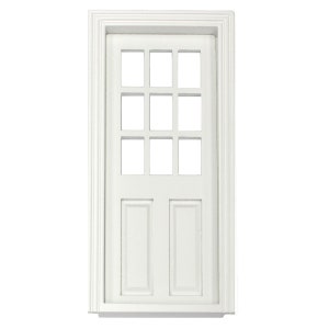 Dolls House Miniature White Painted 9 Panel Glazed Wood Door