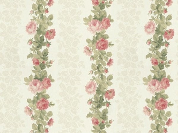 Handpainted Floral Stripe Wallpaper – Vintage Country Cottage, Shabby Rose  Garden Bouquet, Antique Victorian Bathroom -By The Yard CN24640so