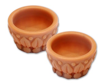 Style 6 Pair of Dolls House Miniature Terracotta Style Resin Flower Pots 