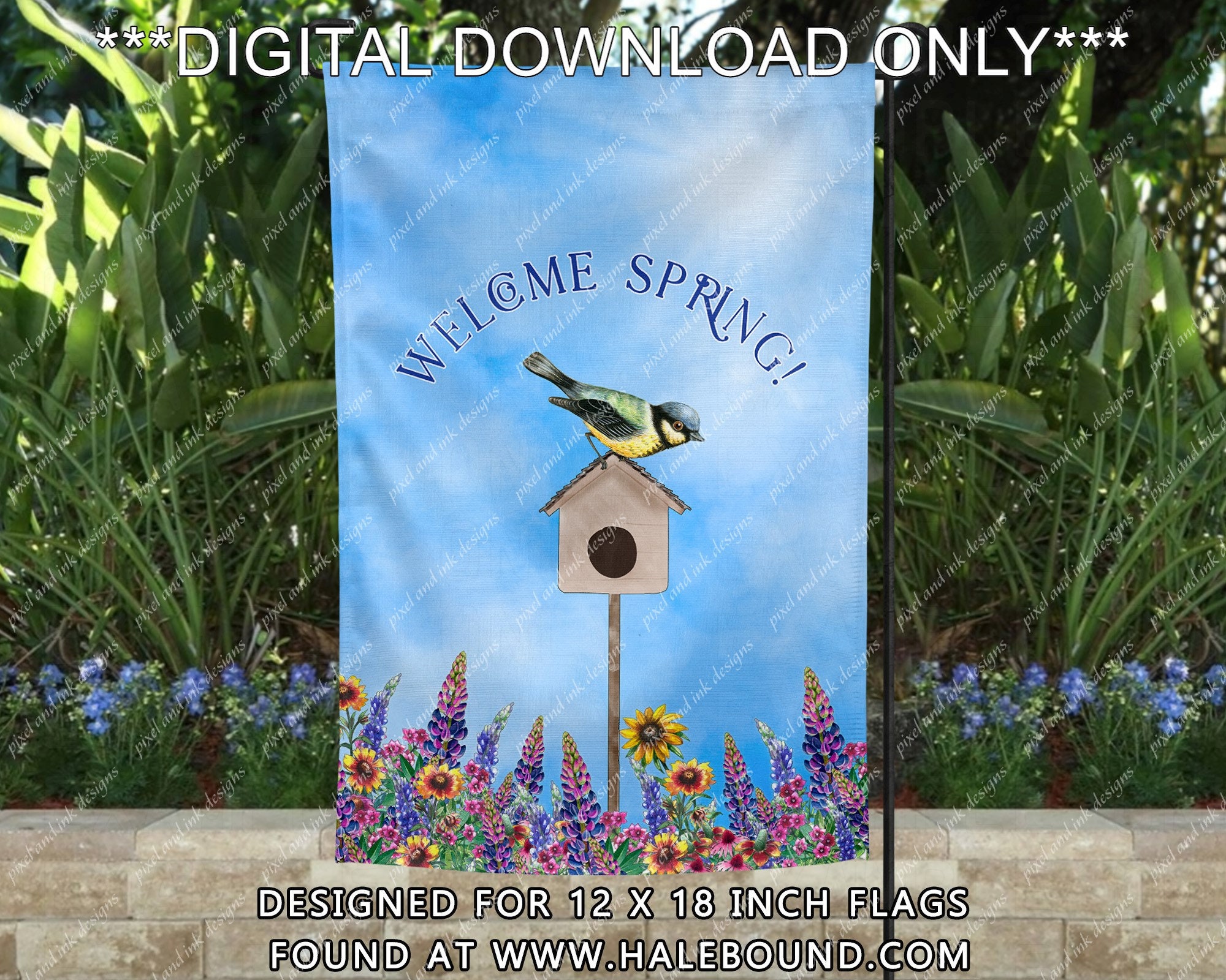 Garten flagge Design Willkommen Frühling mit Wildblumen | Etsy