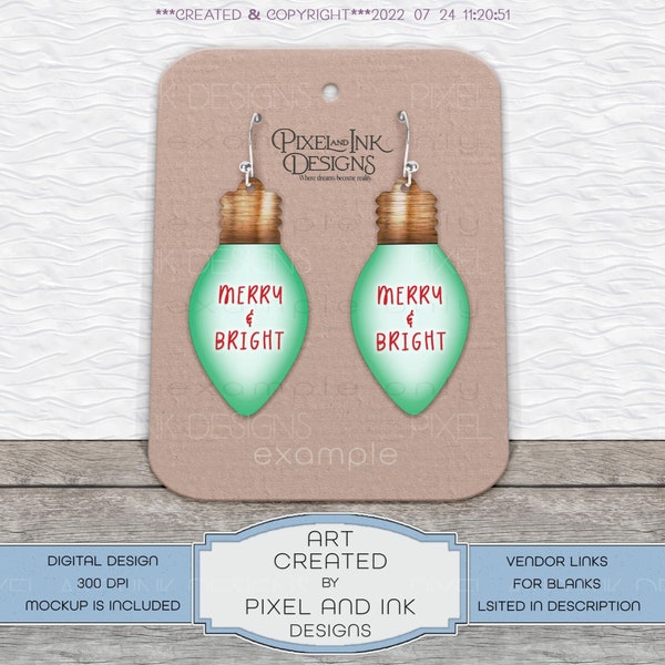 Digital design, Christmas earring design, Christmas light set , holiday fashion, cute earring PNG, retro Christmas bulb, holiday jewelry