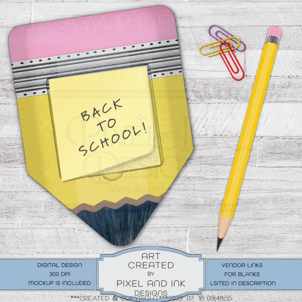 Digital design, pencil design, back to school, teacher gift, note holder PNG, 2-pc set, school theme, sticky note holder, sublimation design