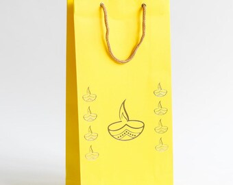 Yellow Diwali Diya Design Empty Gift Bag perfect for your Diwali Gifts & Diwali Mithai  Box, Kids Gift Box Happy gifting gift