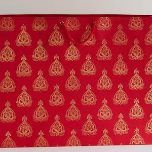 Red Mughal Leaf Large Gift Bag ideal for wedding guests gift bags for gifting garment gift bag, indian gift bag for wedding gifting
