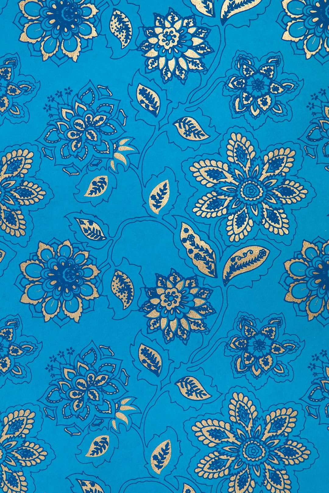 Blue and Gold Floral Wrapping Paper, High Quality Poster, Craft Poster ...