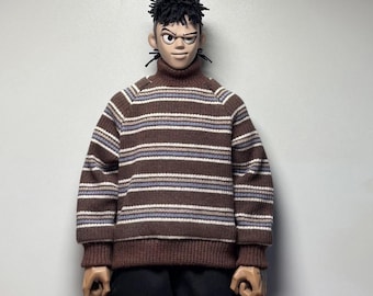 1/6 Scale doll Clothes: Handmade Turtleneck Color Striped Sweater