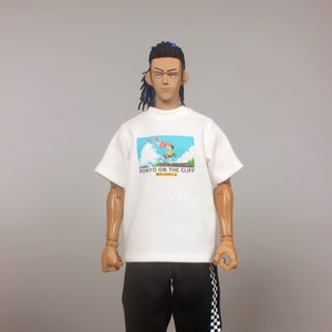 1/6 scale doll clothes 34cm handmade tee white cartoon pattern round neck T-shirt fit sixth scale collectible figures and fashion dolls