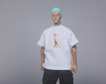 Camiseta branca para boneca, escala 1/6, feita à mão.