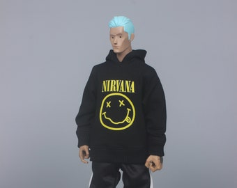 1/6 scale 34cm doll clothes handmade black band hoodie jumper doll clothing fit sixth scale collectible figures and fashion dolls
