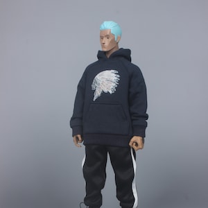 1/6 scale 34cm doll clothes handmade navy hoodie printing jumper doll clothing fit sixth scale collectible figures and fashion dolls