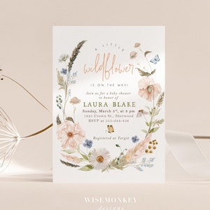 Wildflower Baby Shower Uitnodiging, Boho Baby Shower Uitnodigen, Boho Wildflower Baby Shower Uitnodigen, Tuin Baby Shower, Bewerkbare Baby Shower
