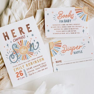Invito per baby shower "Here Comes The Son", pacchetto baby shower "Sunshine". Baby shower "Sunshine Boy", set per baby shower "Boho Sunshine", download digitale