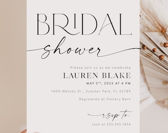Minimal Bridal Shower Invitation, Modern Bridal Shower Invite, Black & White Bridal Shower, Editable Bridal Shower Template Minimalist