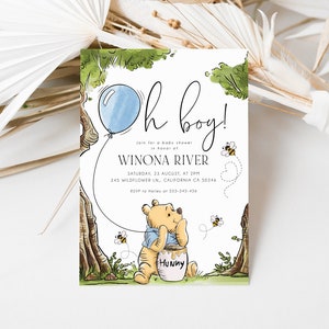 Winnie the Pooh Baby Shower invito ragazzo blu invito modificabile Winnie The Pooh Baby Shower / scheda digitale stampabile DOWNLOAD immediato