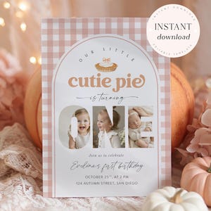 Invitación de primer cumpleaños de Cutie Pie Invitación de cumpleaños Sweetie 1st One Invitación de primer cumpleaños Pumpkin Pie Niña Cumpleaños de otoño Pastel de otoño