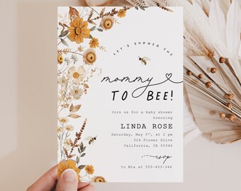 May include: A baby shower invitation with a floral design and the text "Let's shower the mommy to bee!"  The invitation is for Linda Rose and includes the date, time, and location of the shower.