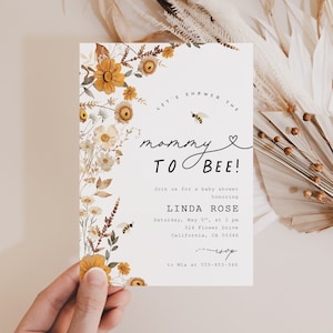 Convite de chá de bebê de abelha, convite de mamãe para abelha, convite de chá de bebê de abelha, bebê de abelha floral, convite de abelha de mel, chá de bebê menina neutra