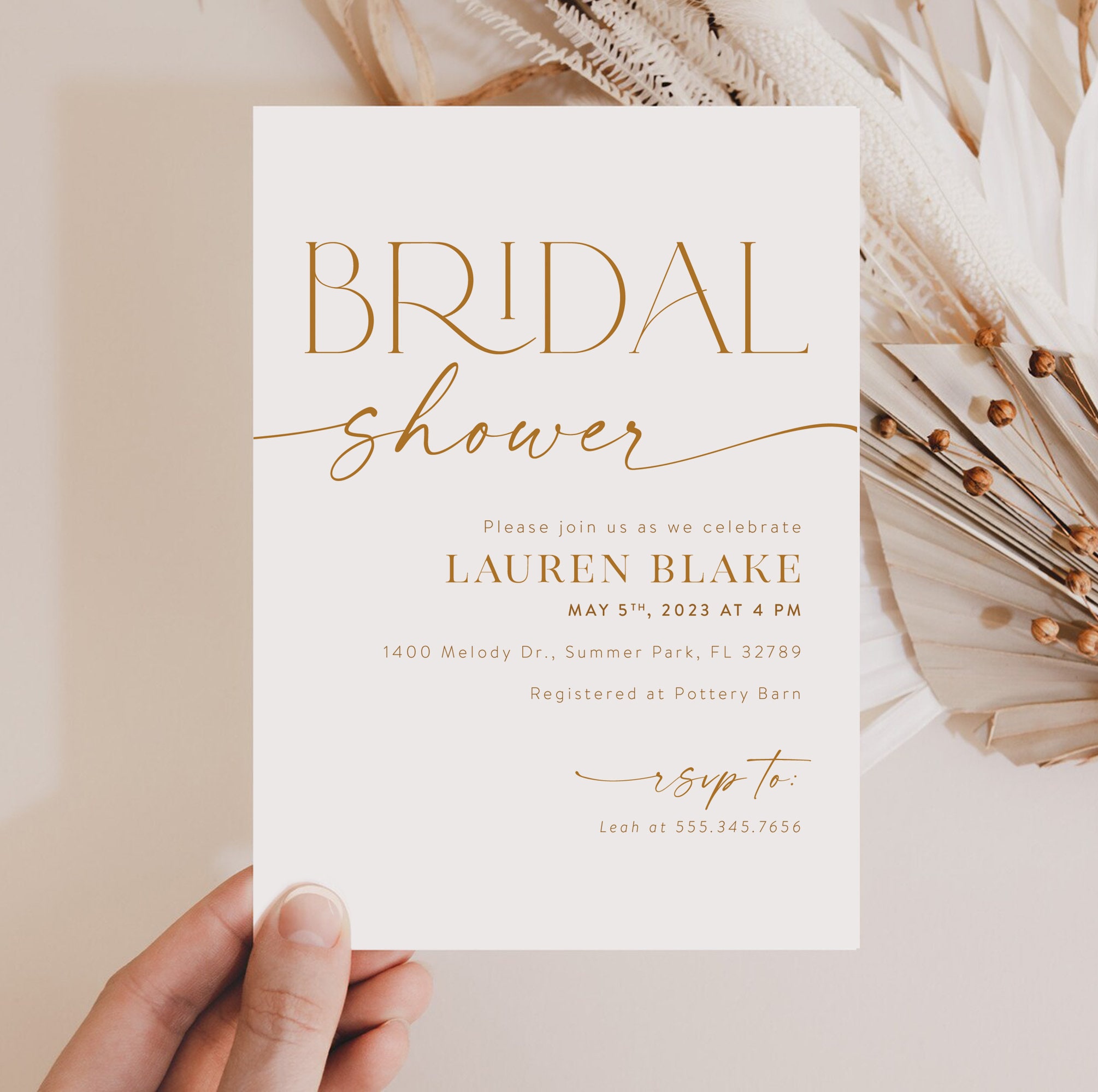 Minimal Bridal Shower Invitation, Modern Bridal Shower Invite, Gold / Any Color Bridal Shower, Editable Bridal Shower Template Minimalist